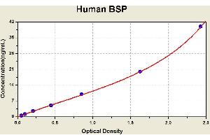 Diagramm of the ELISA kit to detect Human BSPwith the optical density on the x-axis and the concentration on the y-axis.