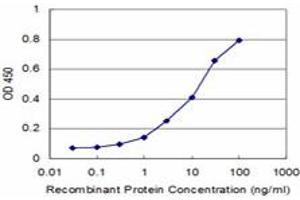 Detection limit for recombinant GST tagged MPHOSPH6 is approximately 1ng/ml as a capture antibody.