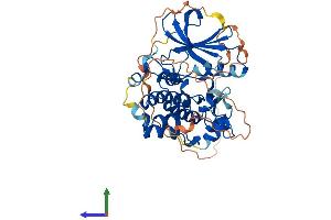 AlphaFold protein structure predicition of Human Recombinant STRADB Protein, UniprotID Q9C0K7