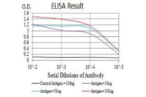 Black line: Control Antigen (100 ng),Purple line: Antigen (10 ng), Blue line: Antigen (50 ng), Red line:Antigen (100 ng) (CD40 Ligand anticorps  (AA 47-261))