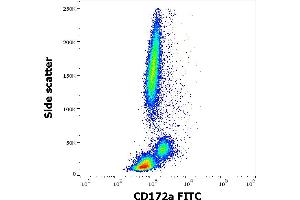Flow cytometry surface staining pattern of human peripheral whole blood stained using anti-human CD172a (15-414) FITC antibody (4 μL reagent / 100 μL of peripheral whole blood). (SIRPA anticorps  (FITC))
