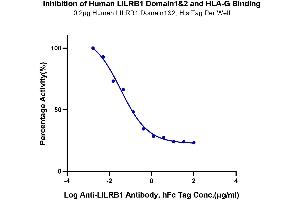 Serial dilutions of Anti-LILRB1 Antibody were added into Biotinylated Human HLA-G Complex Tetramer, His Tag : Human LILRB1 Domain1&2, His Tag binding reactioins.