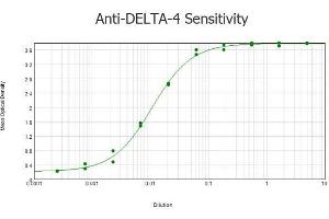 ELISA results of purified Rabbit anti-DELTA-4 Antibody tested against BSA-conjugated peptide of immunizing peptide. (DLL4 anticorps  (Internal Region))