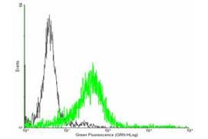 FACS analysis of negative control 293 cells (Black) and RGS6 expressing 293 cells (Green) using RGS6 purified MaxPab mouse polyclonal antibody.