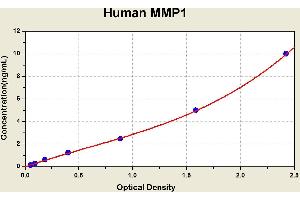 Diagramm of the ELISA kit to detect Human MMP1with the optical density on the x-axis and the concentration on the y-axis. (MMP1 Kit ELISA)