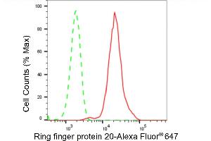 Flow cytometric analysis of Ring finger protein 20 expression in HepG2 cells using Ring finger protein 20 antibody (ABIN7800247), 1:2,000). (Recombinant RNF20 anticorps)