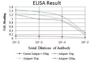 Red: Control Antigen (100 ng), Purple: Antigen (10 ng), Green: Antigen (50 ng), Blue: Antigen (100 ng),
