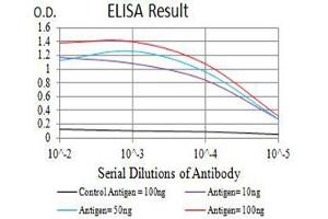 Black line: Control Antigen (100 ng),Purple line: Antigen (10 ng), Blue line: Antigen (50 ng), Red line:Antigen (100 ng) (BAX anticorps  (AA 13-160))