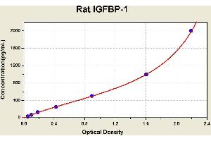 Diagramm of the ELISA kit to detect Rat 1 GFBP-1with the optical density on the x-axis and the concentration on the y-axis. (IGFBPI Kit ELISA)