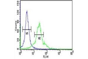 SPHK1 antibody flow cytometric analysis of 293 cells (right histogram) compared to a negative control cell (left histogram).