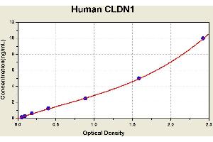 Diagramm of the ELISA kit to detect Human CLDN1with the optical density on the x-axis and the concentration on the y-axis.