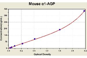 Diagramm of the ELISA kit to detect Mouse alpha 1-AGPwith the optical density on the x-axis and the concentration on the y-axis.