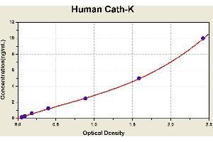Diagramm of the ELISA kit to detect Human Cath-Kwith the optical density on the x-axis and the concentration on the y-axis.