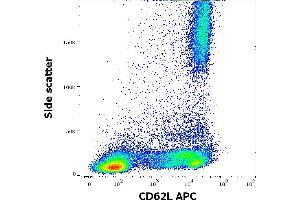 Flow cytometry surface staining pattern of human peripheral whole blood stained using anti-human CD62L (LT-TD180) APC antibody (10 μL reagent / 100 μL of peripheral whole blood). (L-Selectin anticorps  (APC))