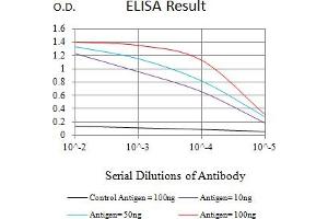 Black line: Control Antigen (100 ng),Purple line: Antigen (10 ng), Blue line: Antigen (50 ng), Red line:Antigen (100 ng) (CD7 anticorps  (AA 26-180))