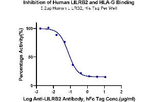 Serial dilutions of Anti-LILRB2 Antibody were added into Human LILRB2, His Tag : Biotinylated HLA-G Complex Tetramer, His Tag binding reactioins.