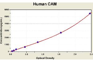 Diagramm of the ELISA kit to detect Human CAMwith the optical density on the x-axis and the concentration on the y-axis. (Calmodulin 1 Kit ELISA)