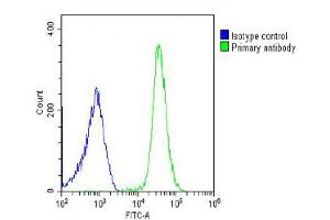 Overlay histogram showing U-2OS cells stained with (ABIN654726 and ABIN2844414) (green line).