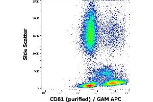 Flow cytometry surface staining pattern of human peripheral blood stained using anti-human CD81 (M38) purified antibody (concentration in sample 4 μg/mL) GAM APC. (CD81 anticorps)