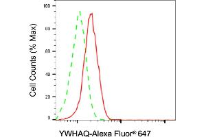 Flow cytometric analysis of YWHAQ expression in HAP-1 cells using YWHAQ antibody (ABIN7797414), 1:2,000). (Recombinant 14-3-3 theta anticorps)