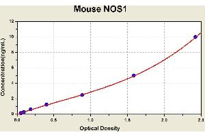 Diagramm of the ELISA kit to detect Mouse NOS1with the optical density on the x-axis and the concentration on the y-axis. (NOS1 Kit ELISA)