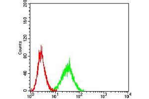 Flow cytometric analysis of Ramos cells using CD1C mouse mAb (green) and negative control (red).