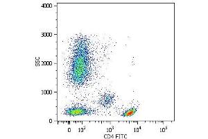 Surface staining of human peripheral blood cells with anti-human CD4 (MEM-241) FITC. (CD4 anticorps  (N-Term) (PerCP))