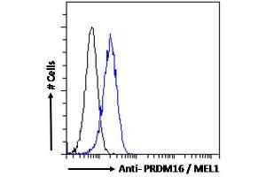 ABIN184809 Flow cytometric analysis of paraformaldehyde fixed HEK293 cells (blue line), permeabilized with 0. (PRDM16 anticorps  (C-Term))