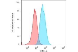 Flow Cytometric Analysis of T98G cells using S100A4 Mouse Monoclonal Antibody (CPTC-S100A4-3) followed by Goat anti-Mouse IgG-CF488 (Blue); Isotype Control (Red). (s100a4 anticorps)