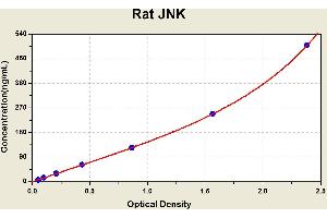 Diagramm of the ELISA kit to detect Rat JNKwith the optical density on the x-axis and the concentration on the y-axis. (SAPK, JNK Kit ELISA)