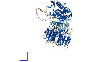 AlphaFold protein structure predicition of Mouse Recombinant Ivns1abp Protein, UniprotID Q920Q8
