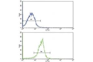 Flow cytometric analysis of WiDr cells using SPARC antibody (green)