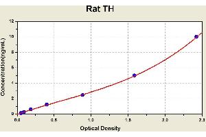 Diagramm of the ELISA kit to detect Rat THwith the optical density on the x-axis and the concentration on the y-axis. (Tyrosine Hydroxylase Kit ELISA)