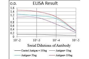 Black line: Control Antigen (100 ng), Purple line: Antigen(10 ng), Blue line: Antigen (50 ng), Red line: Antigen (100 ng), (CD6 anticorps  (AA 18-199))