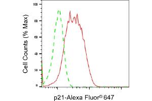 Flow cytometric analysis of p21 expression in HT- cells using p21 antibody (ABIN7798222), 1:2,000). (Recombinant p21 anticorps)
