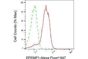 Flow cytometric analysis of EFEMP1 expression in HeLa cells using EFEMP1 antibody (ABIN7798617), 1:2,000).