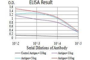 Black line: Control Antigen (100 ng),Purple line: Antigen (10 ng), Blue line: Antigen (50 ng), Red line:Antigen (100 ng) (Surface Antigen 2B anticorps  (AA 1-130))