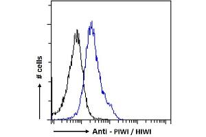 ABIN190916 Flow cytometric analysis of paraformaldehyde fixed HeLa cells (blue line), permeabilized with 0. (PIWIL1 anticorps  (Internal Region))