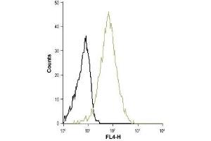 Cell surface detection of S1PR3 in Raji (human Burkitt's lymphoma) living cells: (black line) Unstained cells.