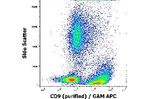 Flow cytometry surface staining pattern of human peripheral whole blood stained using anti-human CD9 (MEM-61) purified antibody (concentration in sample 3 μg/mL, GAM APC). (CD9 anticorps)