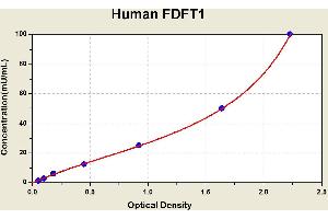 Diagramm of the ELISA kit to detect Human FDFT1with the optical density on the x-axis and the concentration on the y-axis.