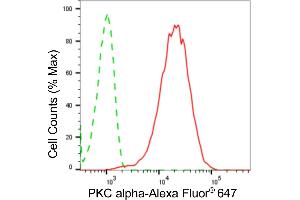 Flow cytometric analysis of PKC alpha expression in HepG2 cells using PKC alpha antibody (ABIN7799991), 1:2,000).