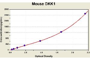 Diagramm of the ELISA kit to detect Mouse DKK1with the optical density on the x-axis and the concentration on the y-axis. (DKK1 Kit ELISA)