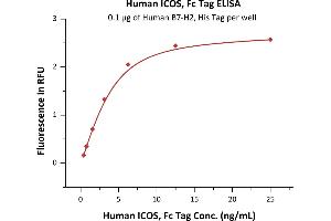 Immobilized Human B7-H2, His Tag (ABIN2181242,ABIN2181241) at 1 μg/mL (100 μL/well) can bind Human ICOS, Fc Tag (ABIN6731300,ABIN6809913) with a linear range of 0.