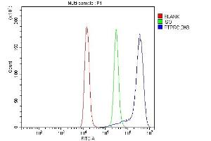 Flow Cytometry analysis of Raji cells using anti-CD45 antibody (ABIN7602775).