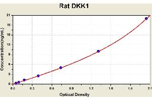 Diagramm of the ELISA kit to detect Rat DKK1with the optical density on the x-axis and the concentration on the y-axis. (DKK1 Kit ELISA)