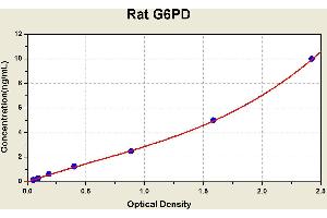 Diagramm of the ELISA kit to detect Rat G6PDwith the optical density on the x-axis and the concentration on the y-axis. (Glucose-6-Phosphate Dehydrogenase Kit ELISA)