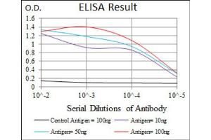 Red: Control Antigen (100ng) ; Purple: Antigen (10ng) ; Green: Antigen (50ng) ; Blue: Antigen (100ng).