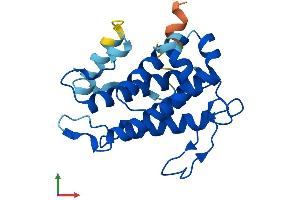 AlphaFold protein structure predicition of Human Recombinant MOB3B Protein, UniprotID Q86TA1