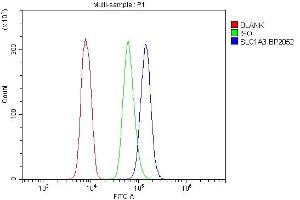 Flow Cytometry analysis of U937 cells using anti-SLC1A3 antibody (ABIN7601396).